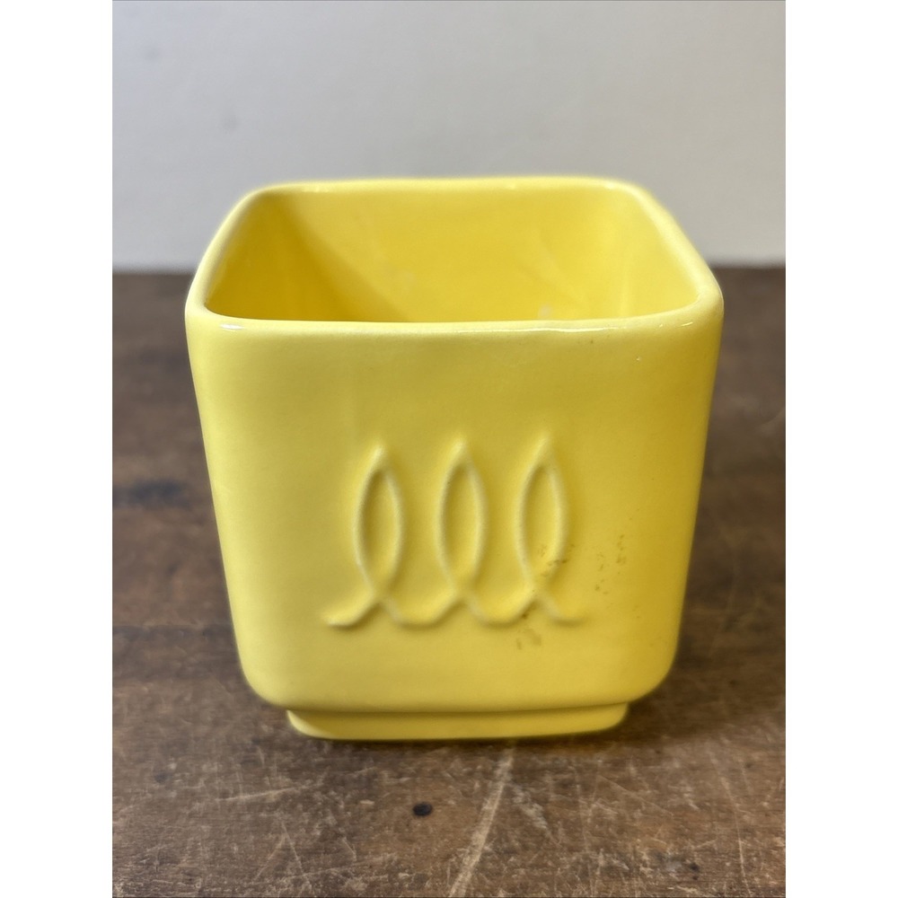 Vintage Franciscan Ware Ceramic Vase Spice Condiment Jar Yellow Dish Square ~3"
